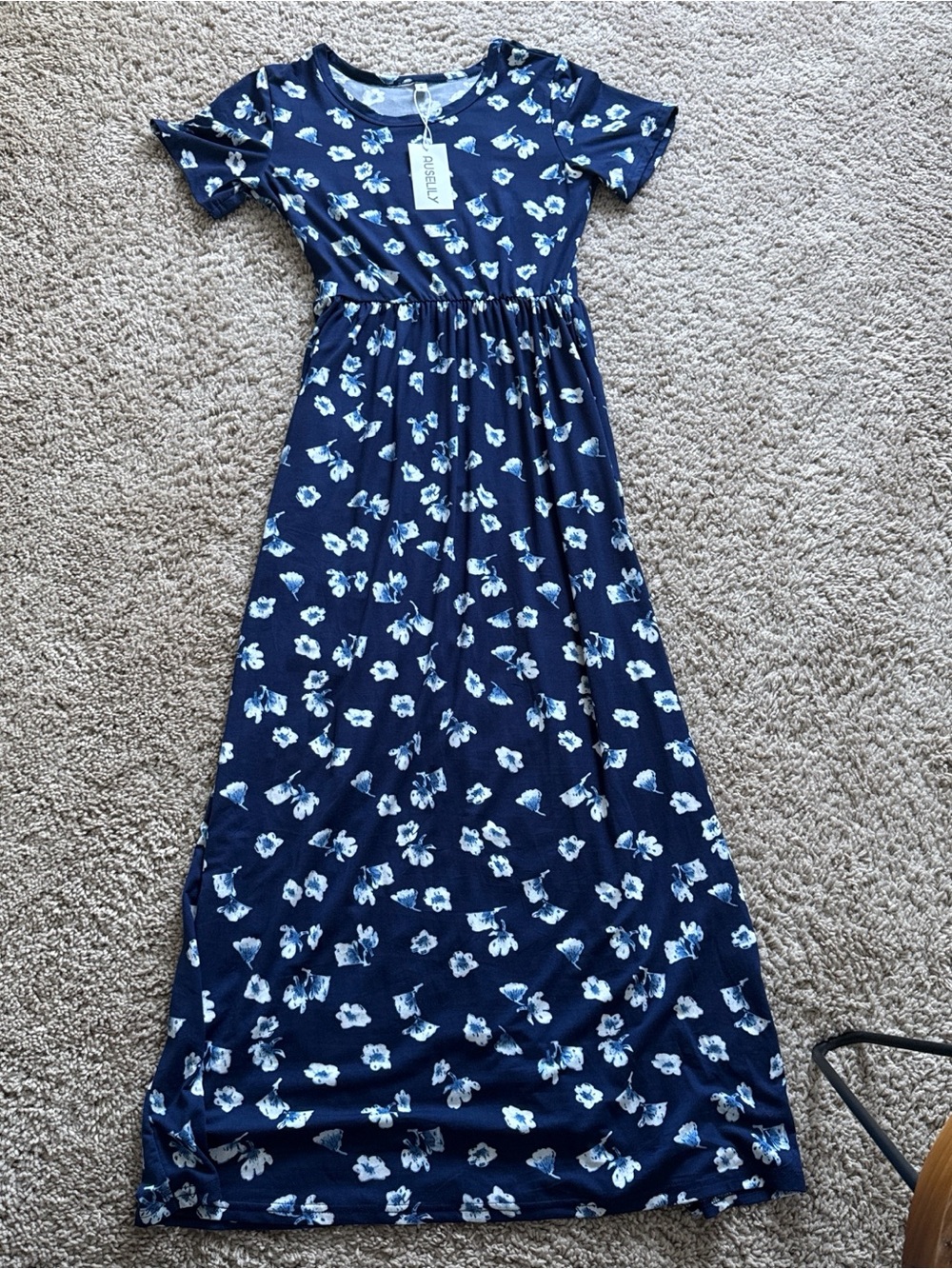 Floral Navy Short-Sleeve Maxi Dress